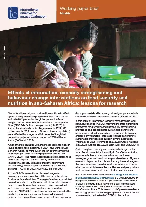 Effects of information, capacity strengthening and behaviour change interventions on food security and nutrition in sub-Saharan Africa: lessons for research