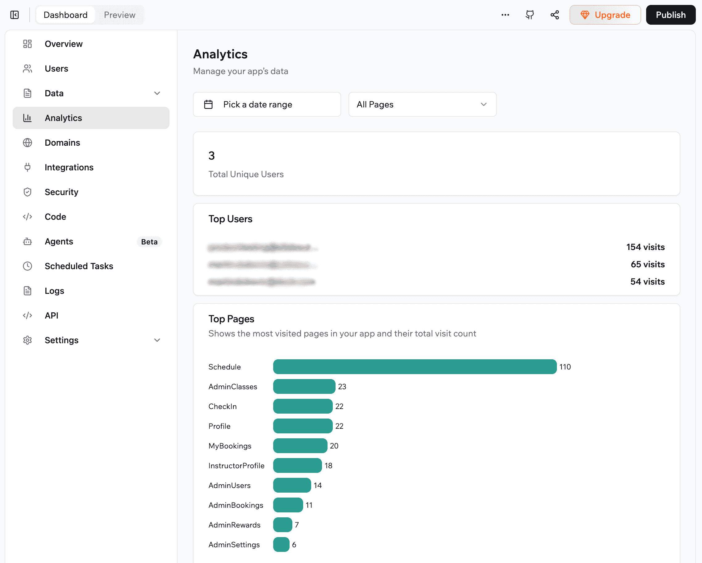 Base44 user analytics