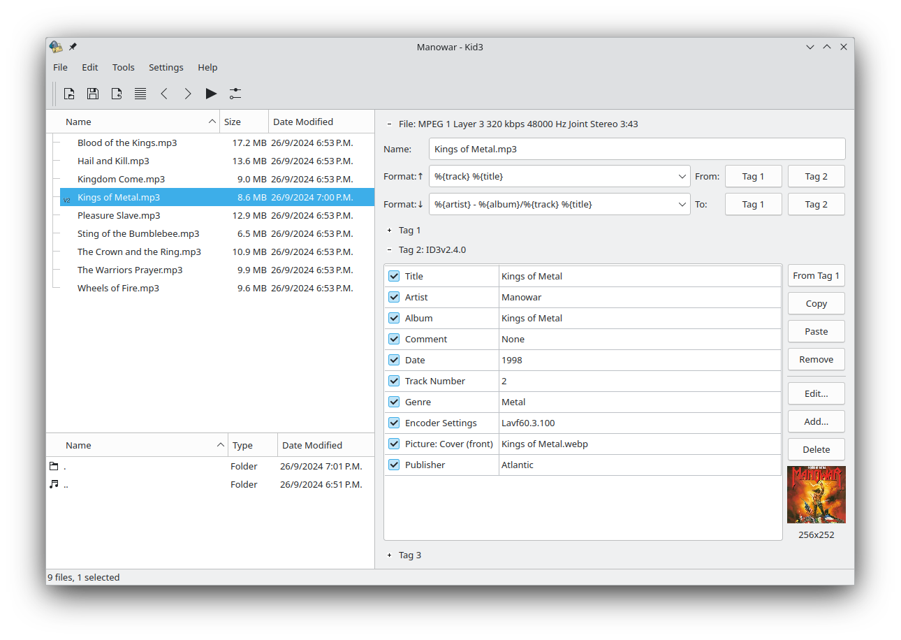 Finestra principale di Kid3