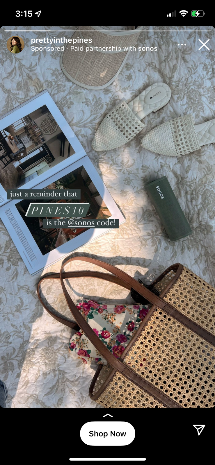 image of a discount code on sponsored instagram content by prettyinpines instagram user