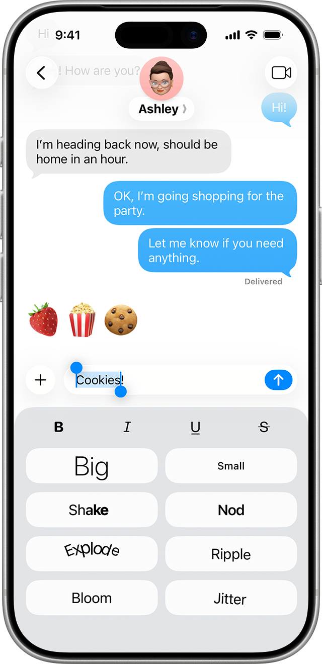 In iOS 26, you can add formatting options and effects like texts that shake to your messages.