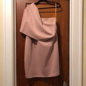 ASOS Curve Mini One-Shoulder Dress Blush Pink with Rose Gold Zipper