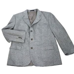 VINTAGE 80s 90s Men's Wool Silk Sport Coat Blazer 46L Tweed Light BROWN Work