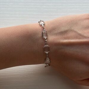 Sterling Silver Clear Crystal Link Bracelet - Elegant Women's Jewelry