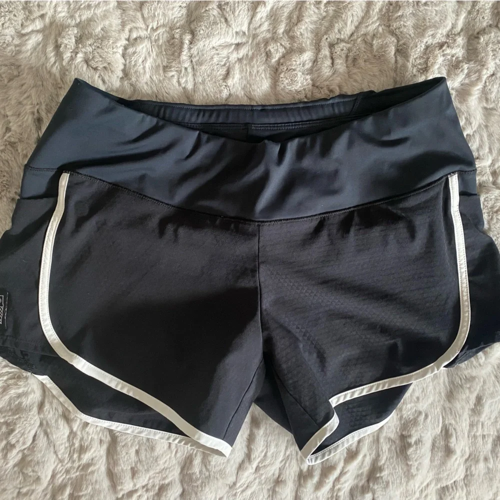 Oiselle Black Athletic Shorts with White Trim - Picture 1 of 4