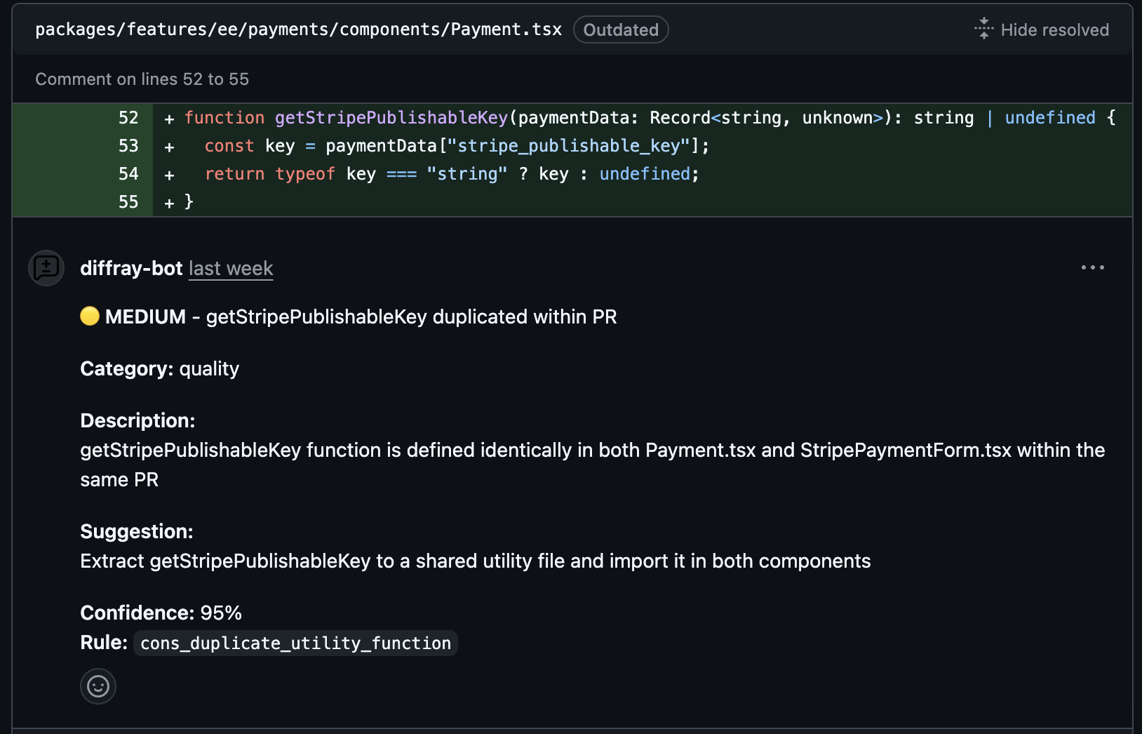 diffray detecting duplicate function within same PR