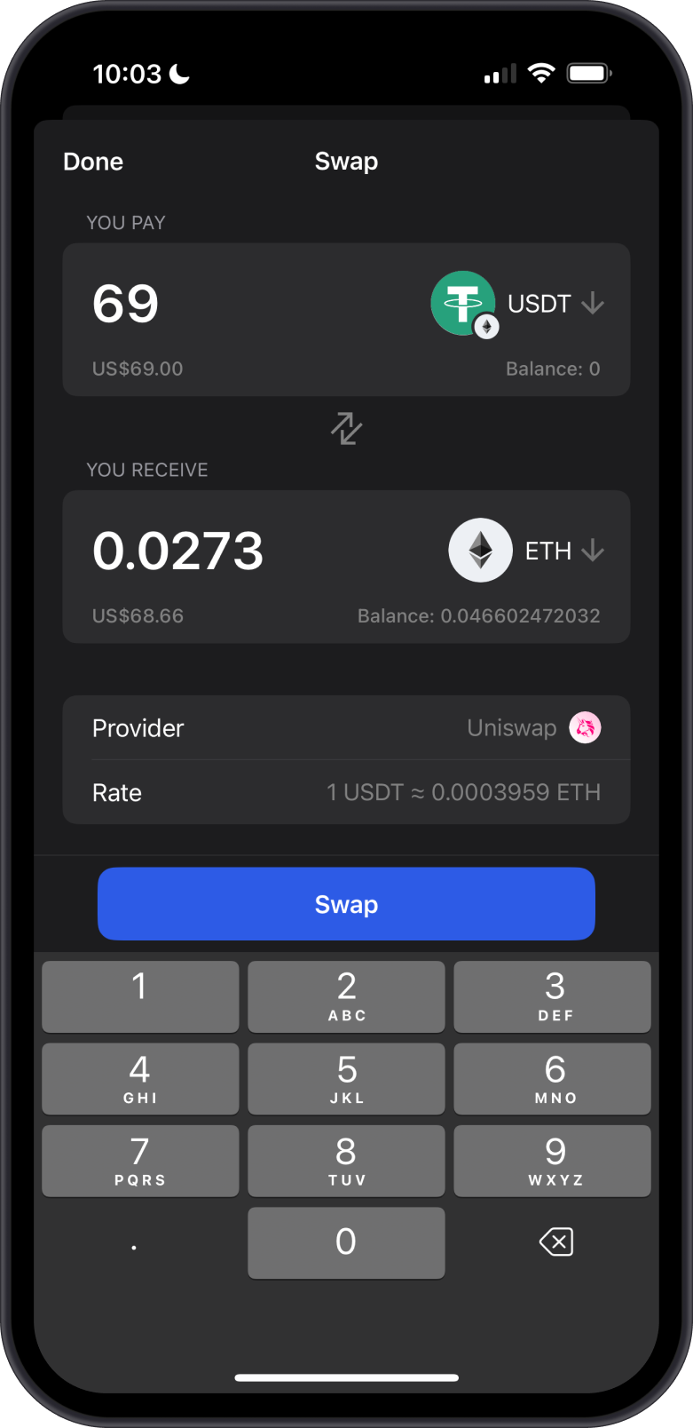 Swap USDT to ETH
