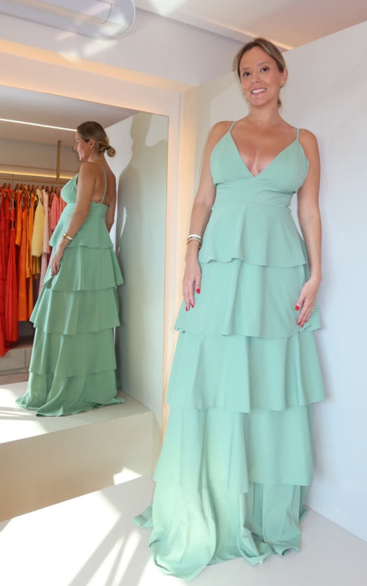 VESTIDO ALCINHA COM SAIA CAMADAS JABOUR VERDE