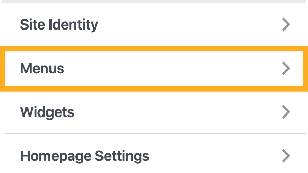 the Customizer with a box drawn around the Menus option.