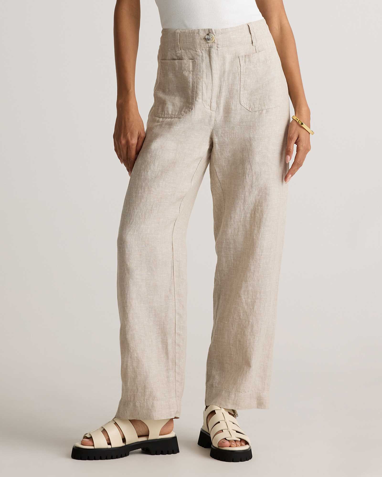 Flax 100% European Linen Patch Pocket Wide Leg Pants