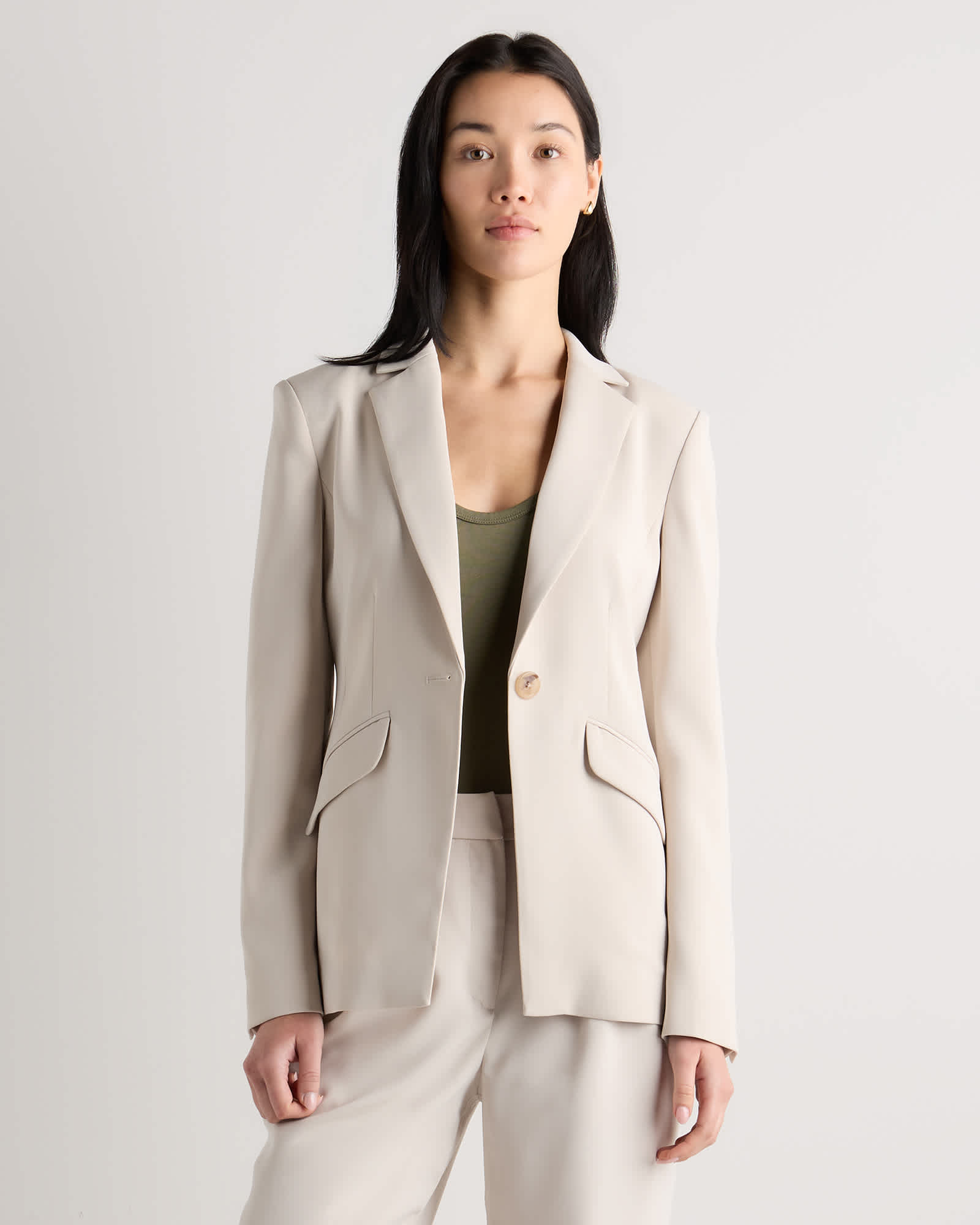 Sand Stretch Crepe Cinched Waist Blazer