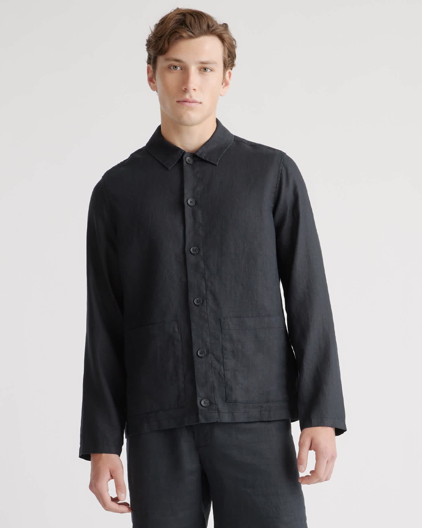 Black 100% European Linen Chore Jacket