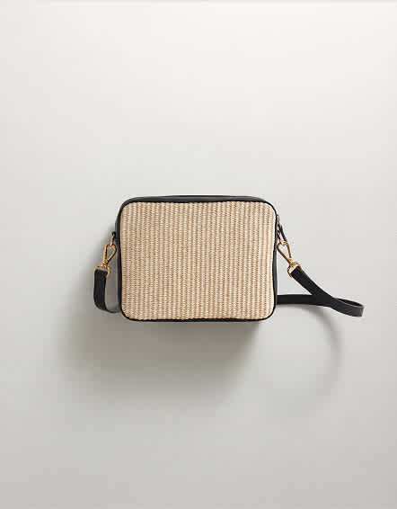 Natural Italian Leather & Raffia Crossbody