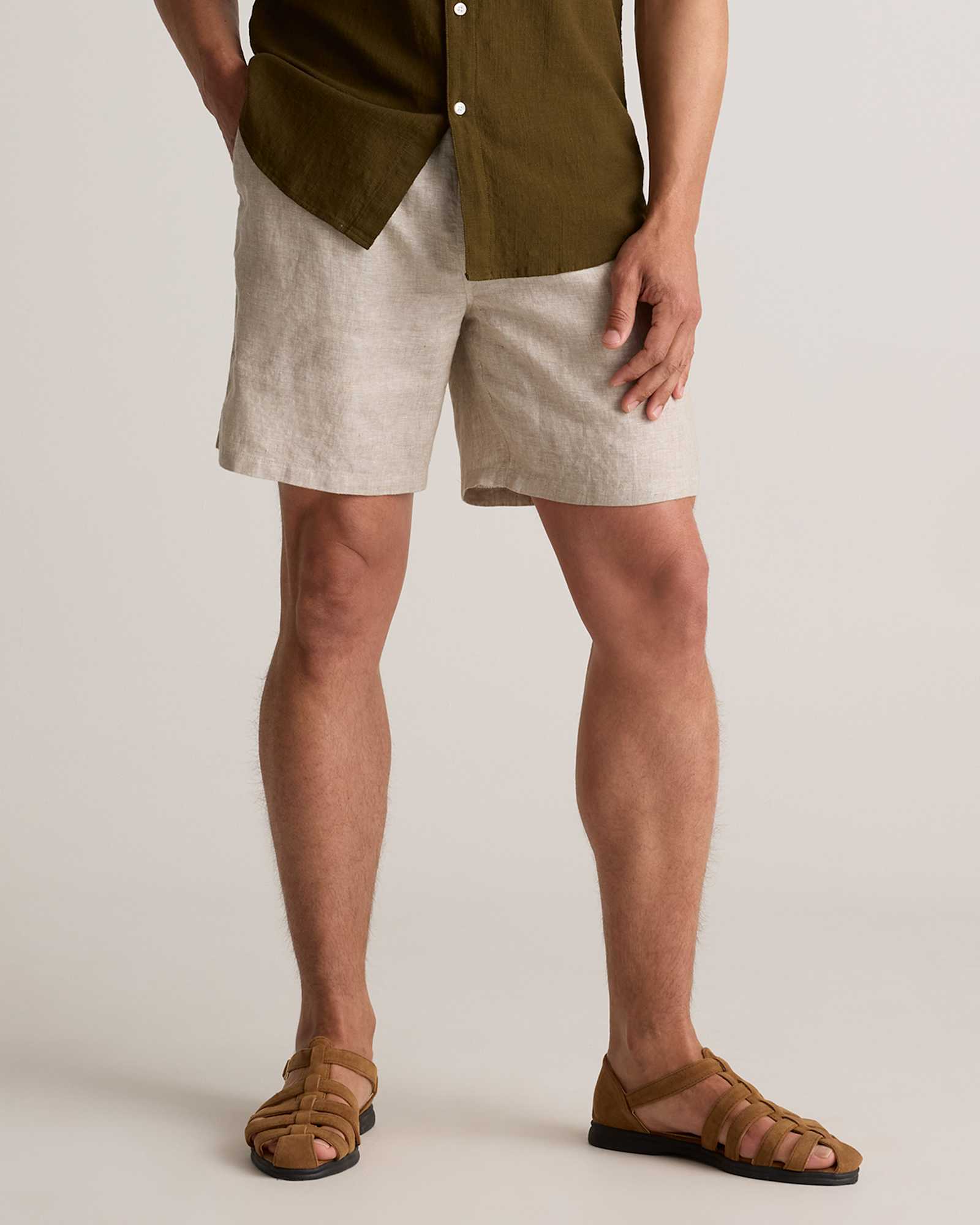 Flax 100% European Linen Drawstring Beach Shorts - 7"