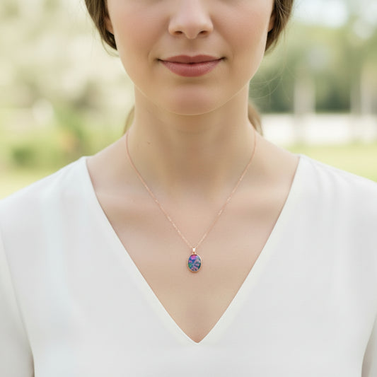 10x14mm Oval Memorial Pendant Necklace | Ashes Hair Fabric Opal | Sterling Silver Rose Gold Gold Plated