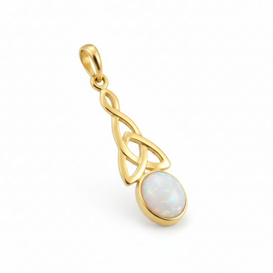 9ct gold Celtic memorial pendant with white mica and opal flakes