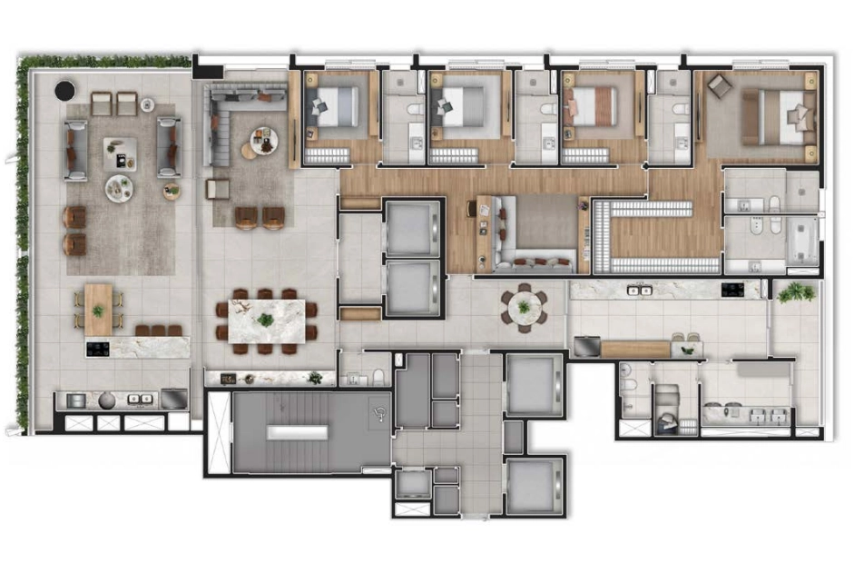 Planta do apartamento tipo do GranOscar Ibirapuera com 4 dormitórios.
