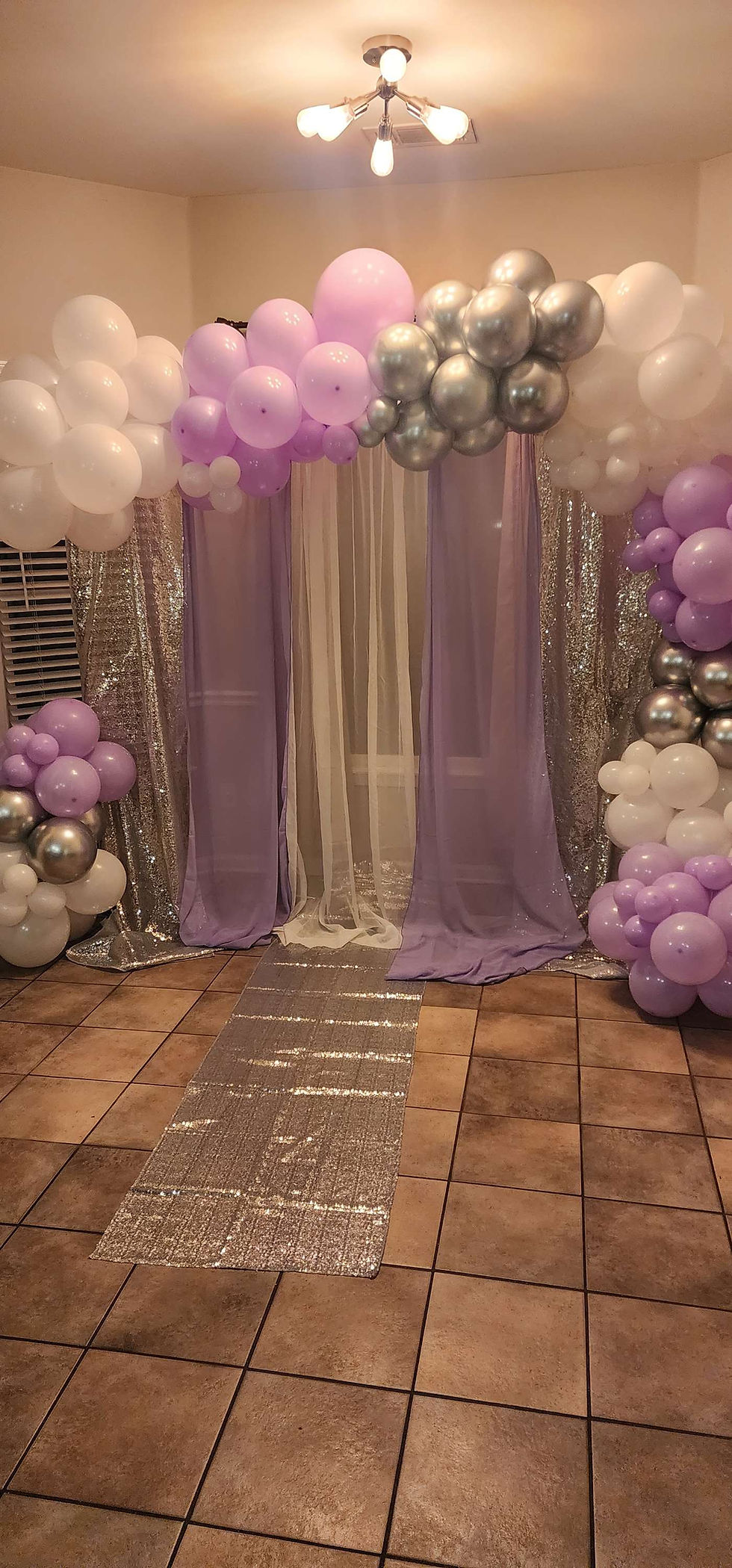 Purple & Silver Backdrop & Balloons Prom Send Off