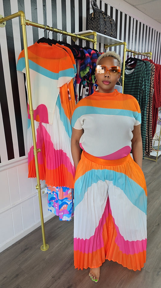 POP OF COLOR 2PC PLEATED PANTS SET