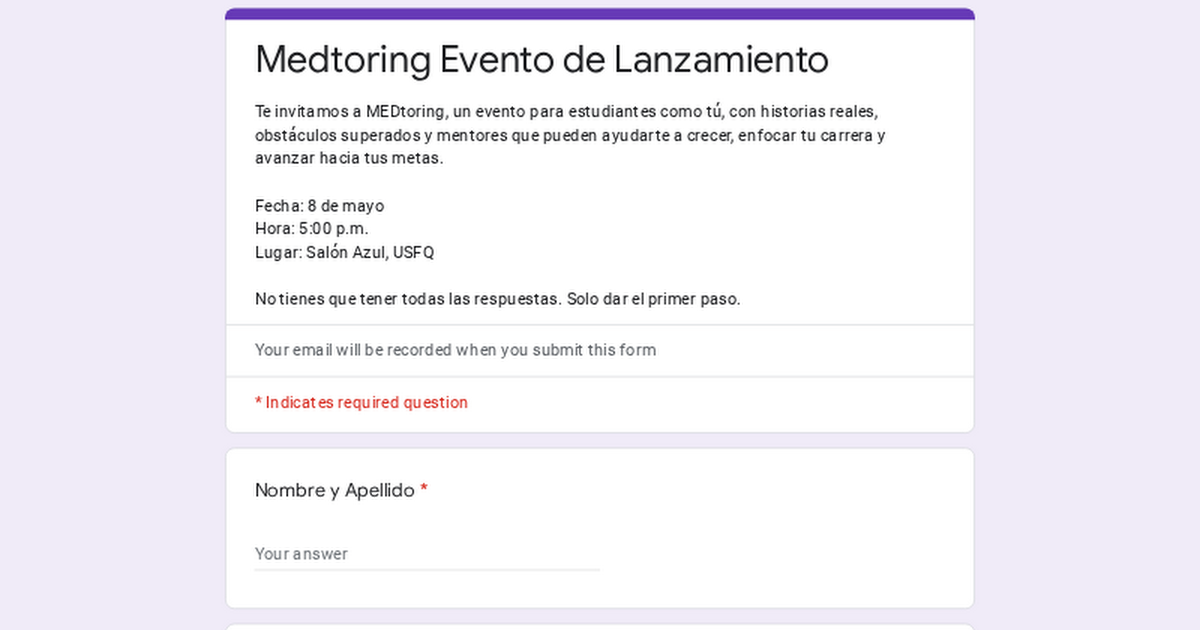 Inscripción Medtoring Evento de Lanzamiento