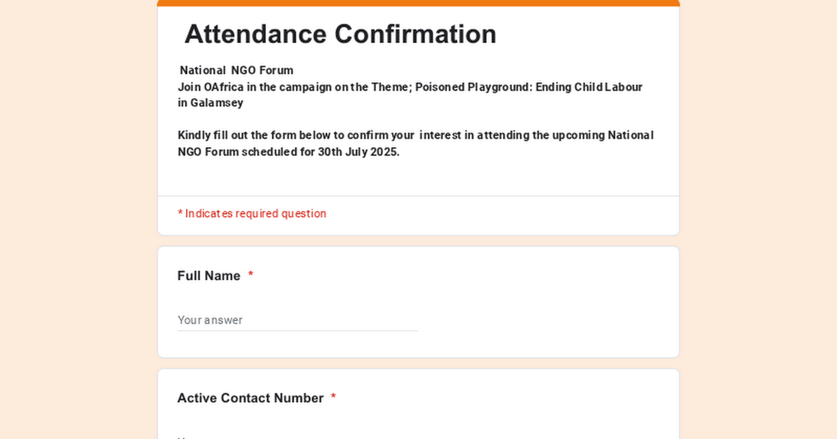  National NGO Forum: Ending Child Labour in Galamsey- Attendance Confirmation