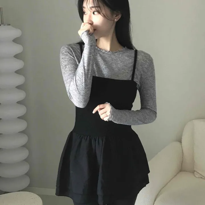 [2Colors] 데일리 멜란지 슬림핏 라운드넥 골지 나시 - 에이블리 스토어