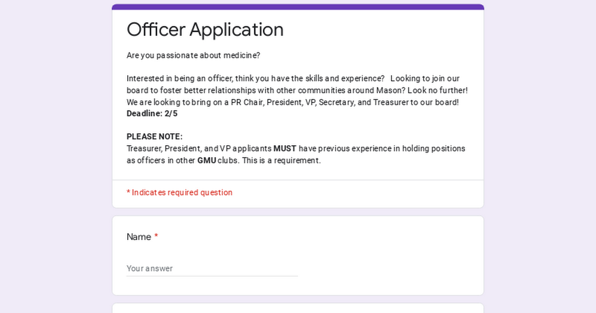 Officer Application