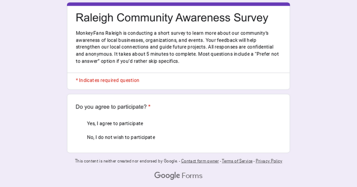 Raleigh Community Awareness Survey