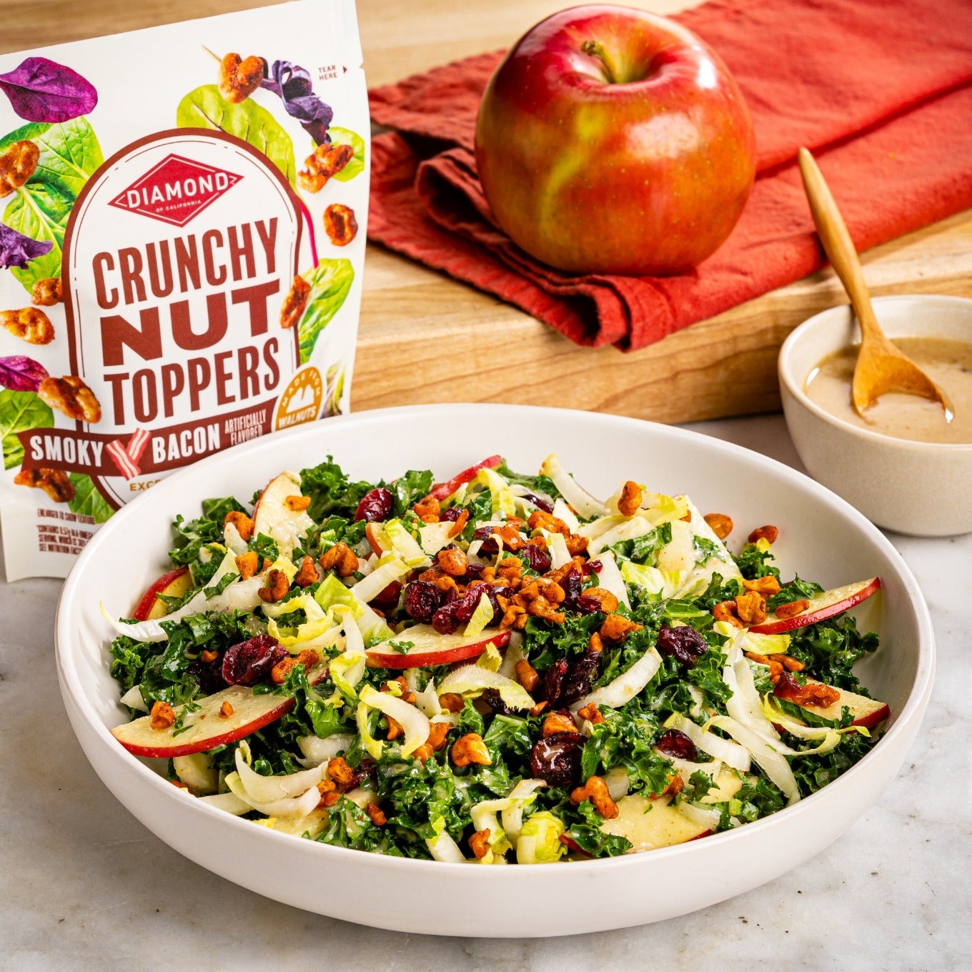 Kale & Apple Salad with Smoky Bacon Crunchy Nut Toppers 🥗