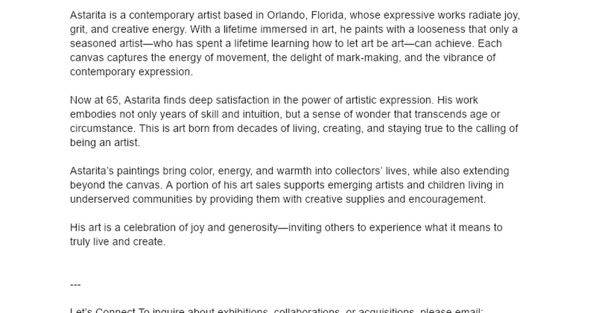 Astarita Art – Gallery Packet