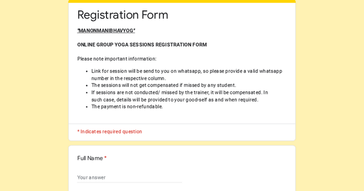 Online Group Yoga Sessions | Registration Form