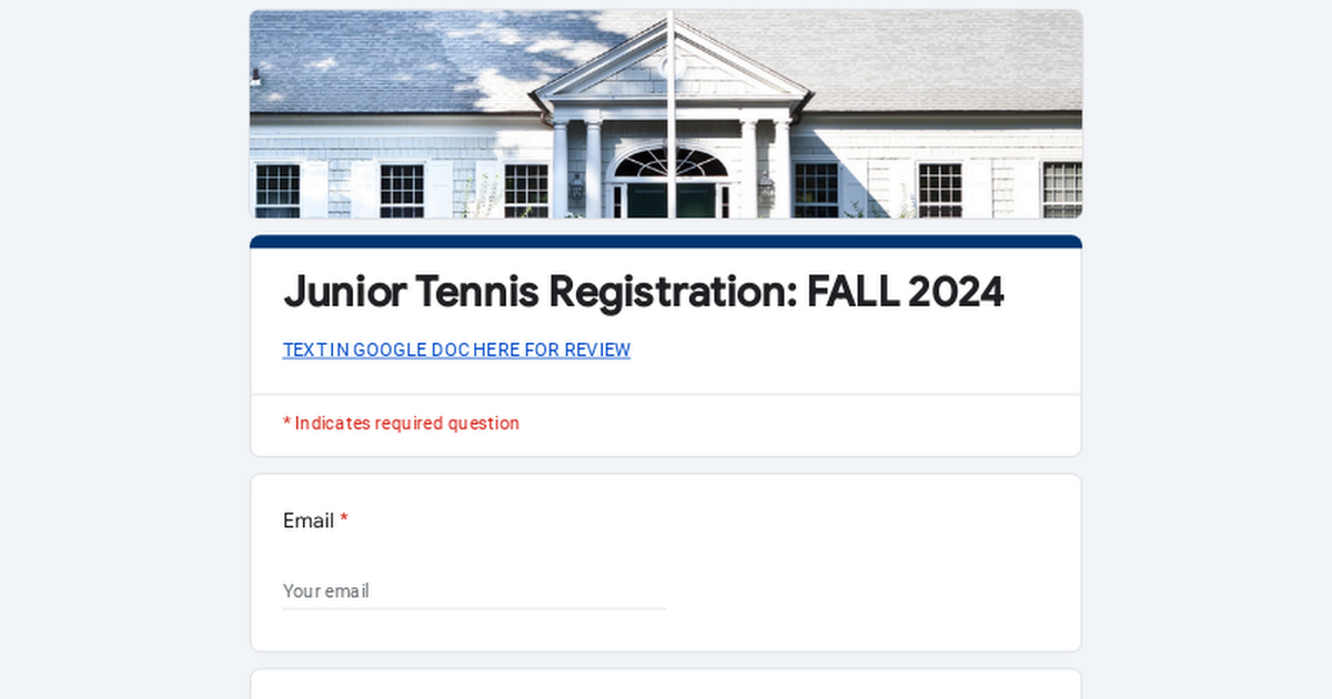 Junior Tennis Registration: FALL 2024