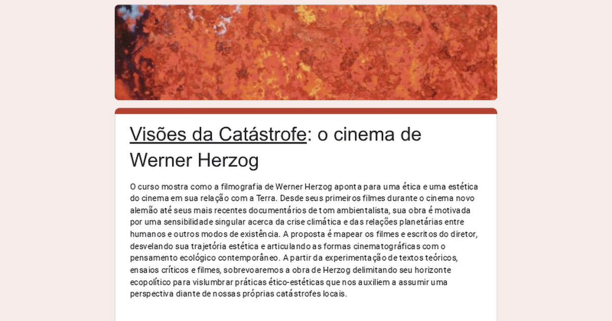 [Curso APPH] Visões da Catástrofe: o cinema de Werner Herzog