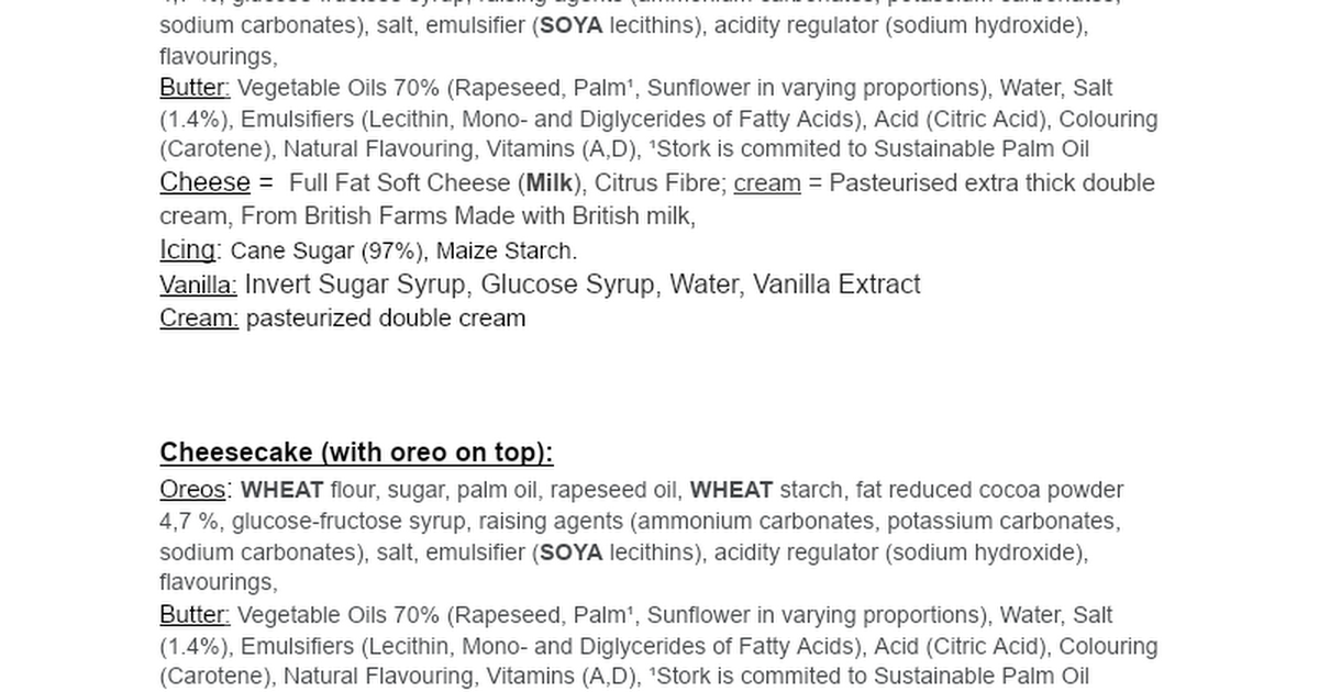 BakeSoc BakeSale - Ingredient List