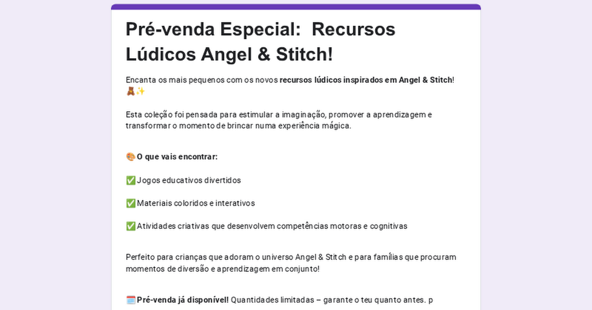 Pré-venda Especial:  Recursos Lúdicos Angel & Stitch!