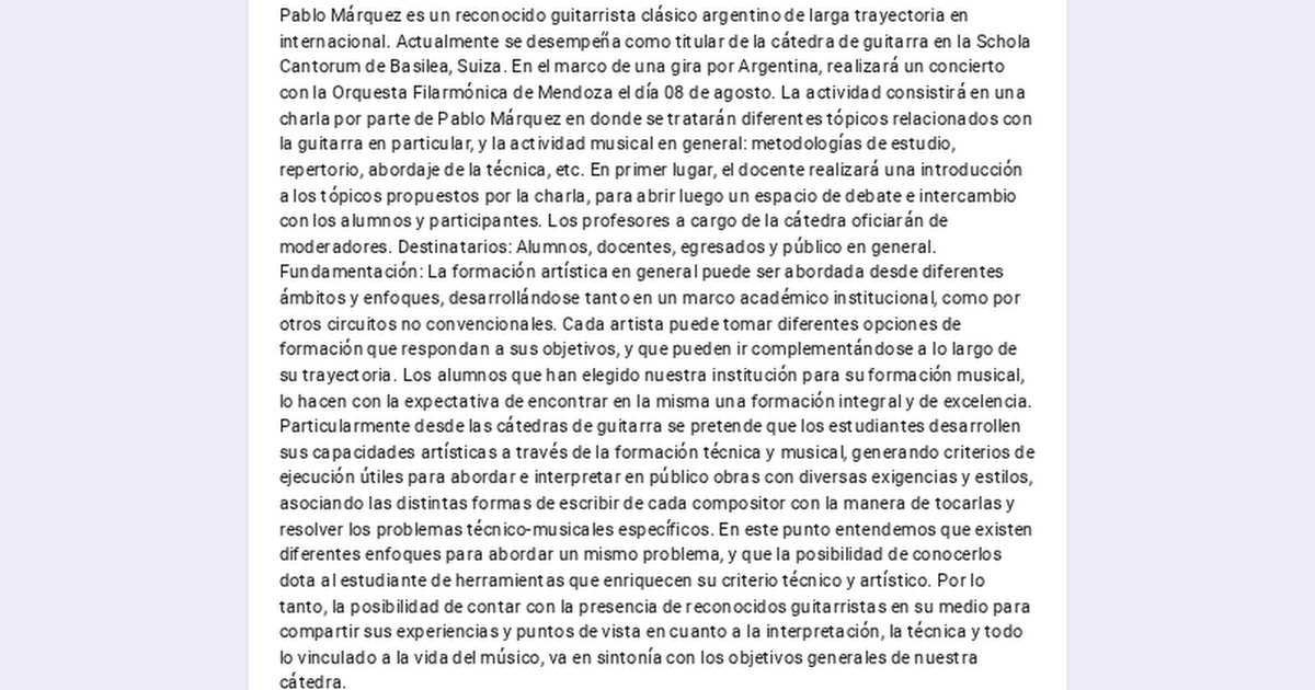 En torno a la guitarra. Encuentro con Pablo Márquez