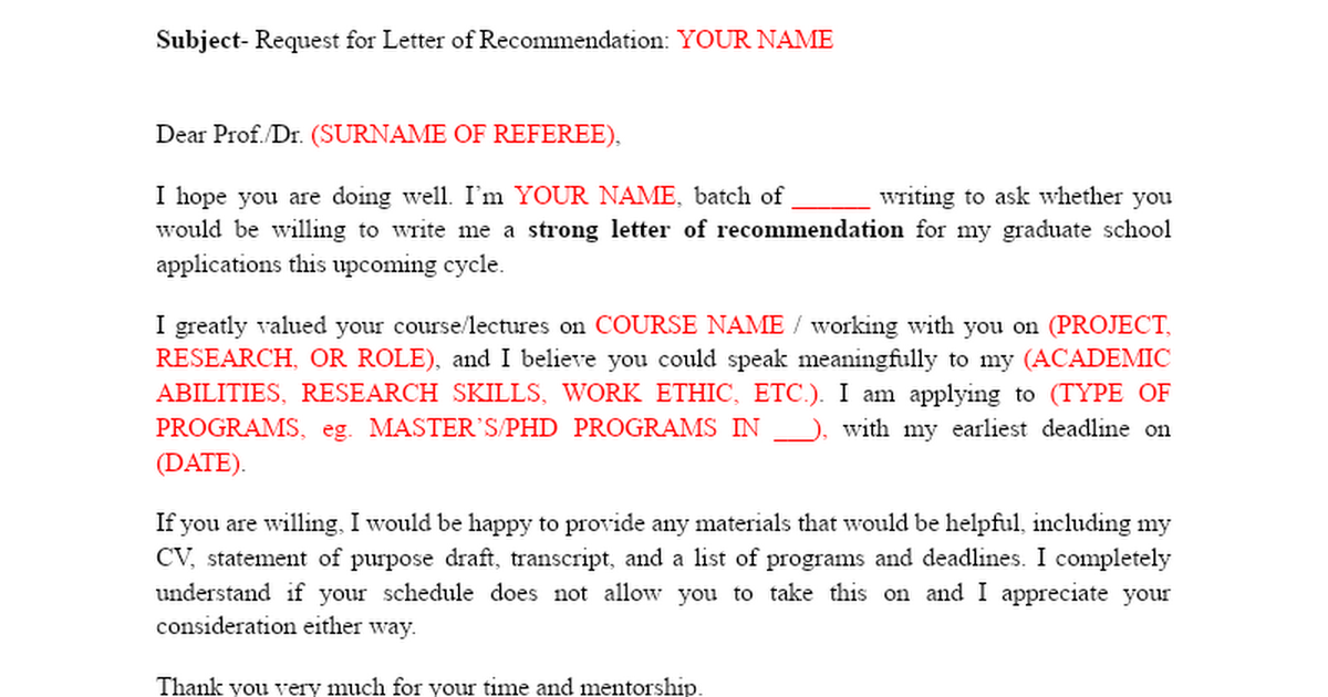 Email Templates for LOR Referee Outreach