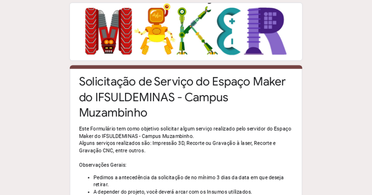 Solicitação de Serviços do Espaço Maker