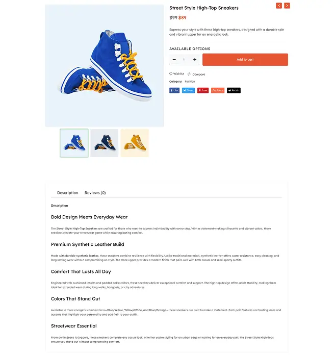 Simple Product Page with Navigation