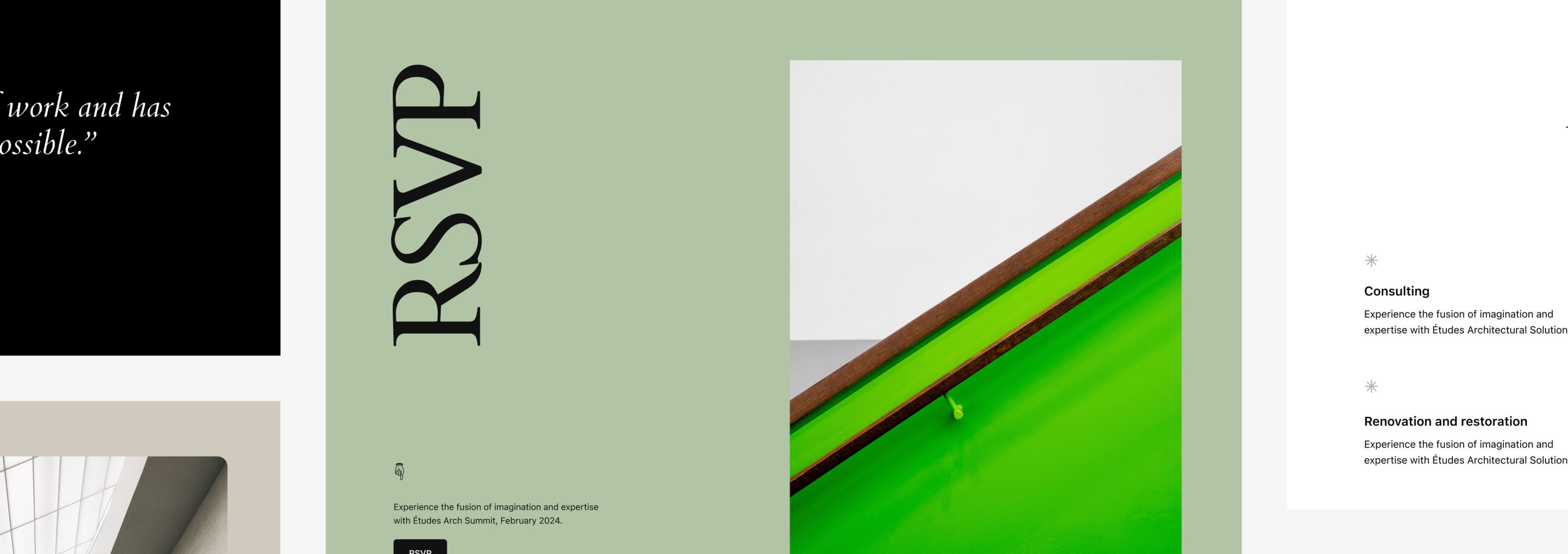 Cropped screenshots of the Twenty Twenty-Four theme, with the featured one showing an RSVP full-page pattern.