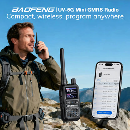 Baofeng UV-5G Mini GMRS Radio | 5W | APP Programming | 1.44 Inch Color Screen | 999CH | NOAA | USB-C Charging - Radioddity